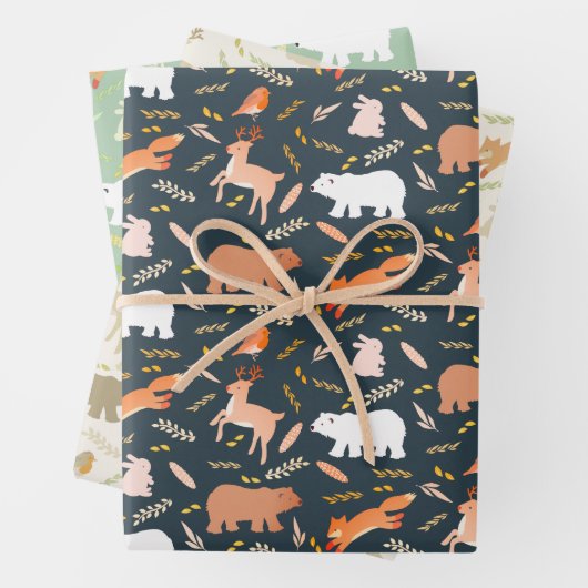 Woodland Animals en Leaf Pattern Inpakpapier Vel (In situ)