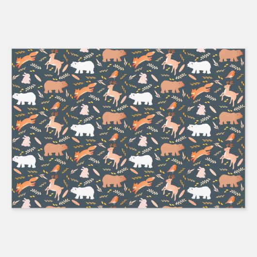 Woodland Animals en Leaf Pattern Inpakpapier Vel (Voorkant)