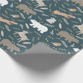 Woodland Animals en Leaf Pattern Navy Blue Cadeaupapier (Hoek)