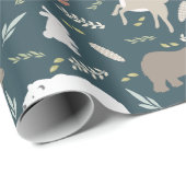 Woodland Animals en Leaf Pattern Navy Blue Cadeaupapier (Rol Hoek)