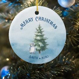 Woodland Animals en Penguin Blue Christmas Keramisch Ornament