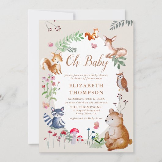 Woodland Animals Enchanted Bossen Magic Baby showe Kaart (Voorkant)