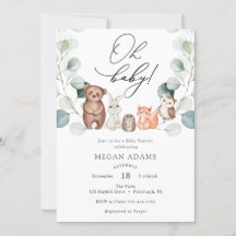 Woodland Animals Eucalyptus Baby shower uitnodigin