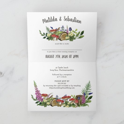 Woodland Animals Evening Wedding Invitation Kaart (Binnen)
