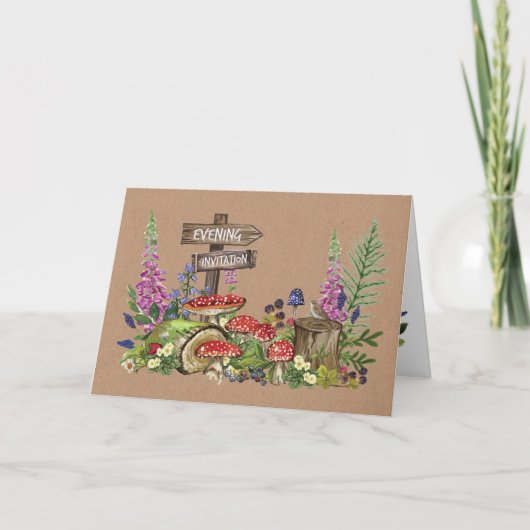 Woodland Animals Evening Wedding Invitation Kaart (Voorkant)