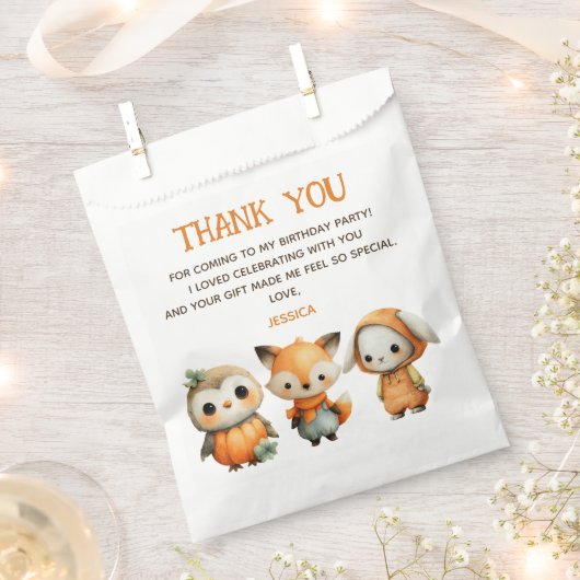 Woodland Animals Fall Kids' Birthday Thank You Bedankzakje (Geknipt)