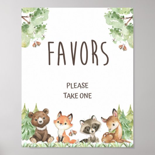 Woodland Animals Favor Table Party Shower Sign Poster (Voorkant)