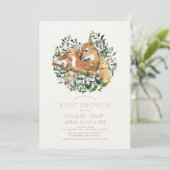 Woodland Animals Fawn Bunny Green Baby shower Kaart (Staand voorkant)
