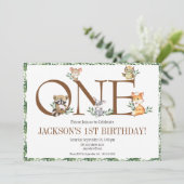 Woodland Animals First Birthday Greenery Kaart (Staand voorkant)