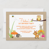 Woodland Animals First Birthday Invitation Kaart (Voorkant)