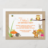 Woodland Animals First Birthday Invitation Kaart (Voorkant / Achterkant)