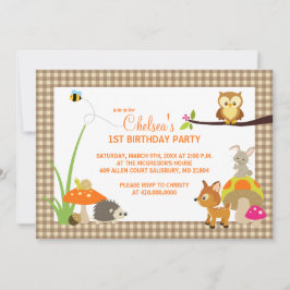 Woodland Animals First Birthday Invitation Kaart