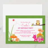 Woodland Animals First Birthday Invitation Kaart (Voorkant / Achterkant)
