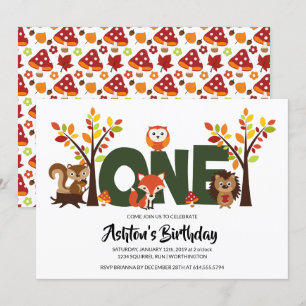 Woodland Animal's First Birthday Party Invitation Kaart