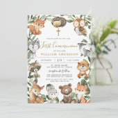 Woodland Animals First Community Invitation Kaart (Staand voorkant)