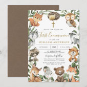 Woodland Animals First Community Invitation Kaart (Voorkant / Achterkant)