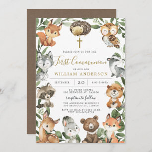 Woodland Animals First Community Invitation Kaart