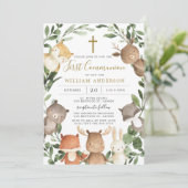 Woodland Animals First Community Invitation Kaart (Staand voorkant)