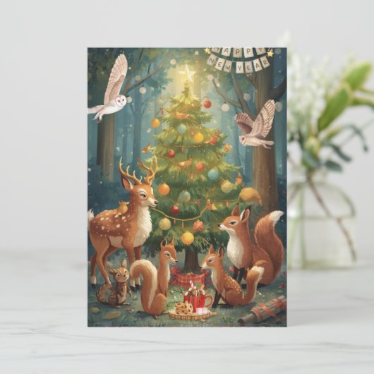 Woodland Animals Flat Holiday Card Feestdagenkaart (Staand voorkant)