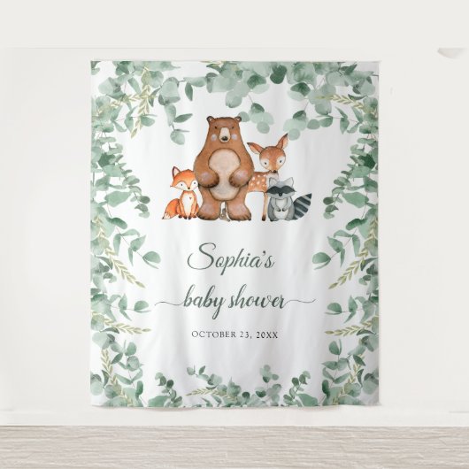 Woodland Animals Floral Baby shower Wandkleed (Voorkant)
