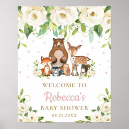 Woodland Animals Floral Baby shower Welcome Sign Poster