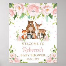 Woodland Animals Floral Baby shower Welcome Sign