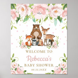 Woodland Animals Floral Baby shower Welcome Sign Poster