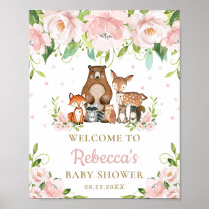 Woodland Animals Floral Baby shower Welcome Sign Poster