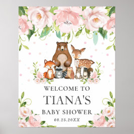 Woodland Animals Floral Baby shower Welcome Sign Poster