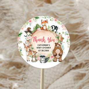 Woodland Animals Floral Wood Slice Baby shower Ronde Sticker