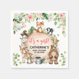 Woodland Animals Floral Wood Slice Baby shower Servet