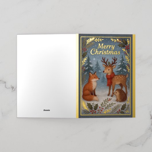 Woodland Animals Folie Kerst Wenskaart Folie Feestdagenkaart (Buiten Laag)