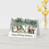 Woodland Animals Forest 1e eerste verjaardag Kaart (Gele Bloem)