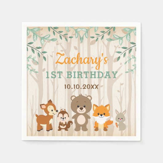Woodland Animals Forest 1st Birthday Baby shower Servet (Voorkant)