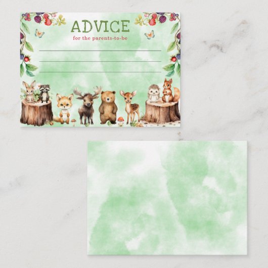 Woodland Animals Forest Baby shower Advies Kaart (Voorkant / Achterkant)