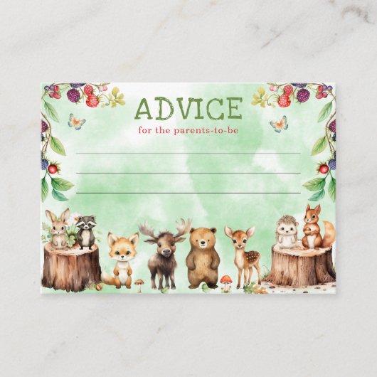 Woodland Animals Forest Baby shower Advies Kaart (Voorkant)
