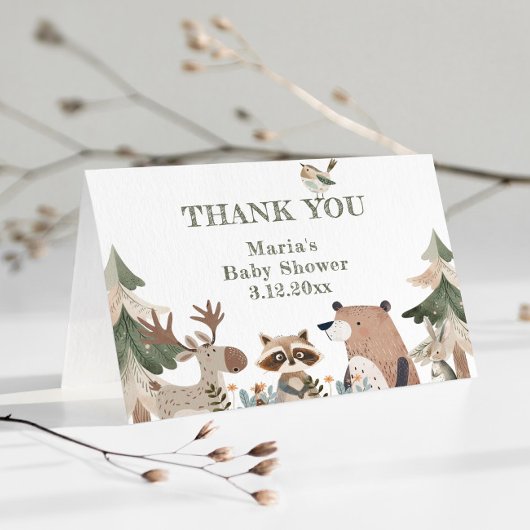 Woodland Animals Forest Baby shower Dank u Kaart