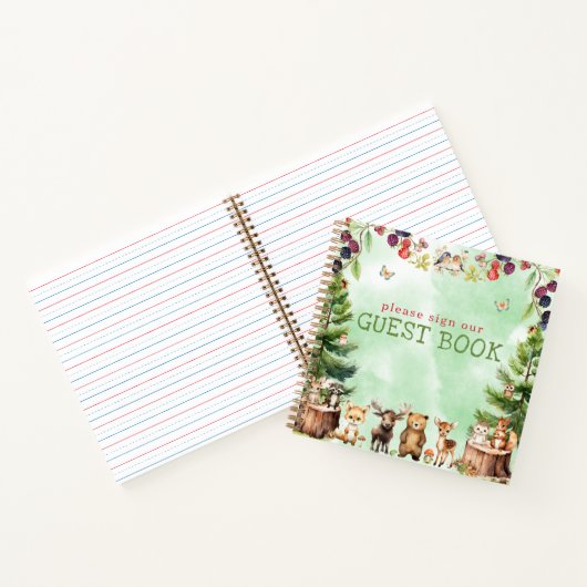 Woodland Animals Forest Baby shower Gastenboek Notitieboek (Binnen)