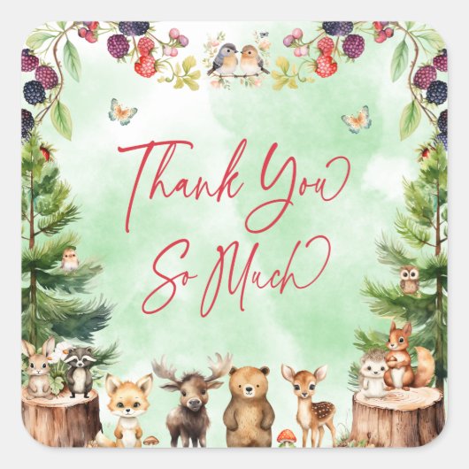 Woodland Animals Forest Baby shower Hartelijk dank Vierkante Sticker (Voorkant)