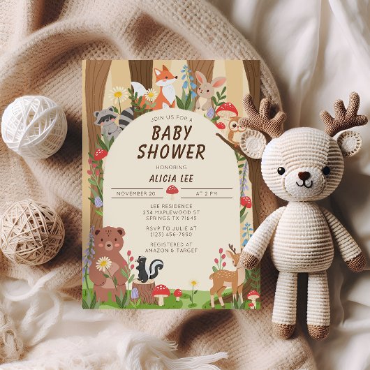 Woodland Animals Forest Baby shower Invitation Kaart