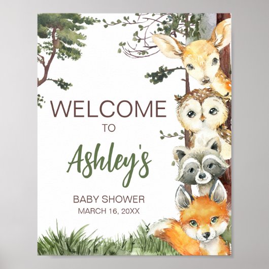 Woodland Animals Forest Baby shower Welkom Poster (Voorkant)