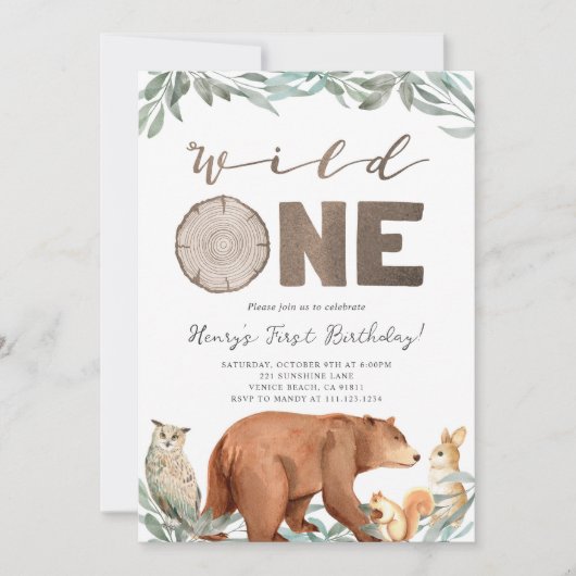 Woodland Animals Forest Birthday Party Invitation Kaart (Voorkant)
