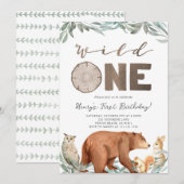 Woodland Animals Forest Birthday Party Invitation Kaart (Voorkant / Achterkant)