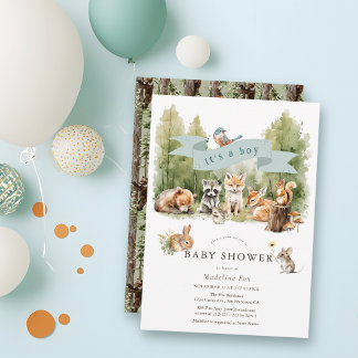 Woodland Animals Forest Boy Baby Shower Kaart