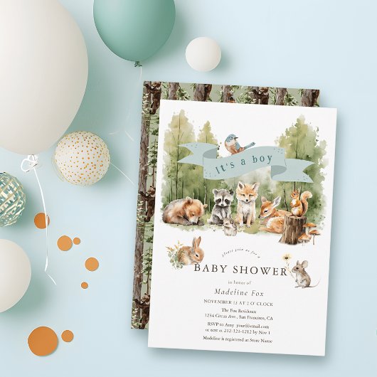 Woodland Animals Forest Boy Baby Shower Kaart