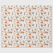 Woodland Animals Forest Deer Fox Hegg Birthday Cadeaupapier (Vlak)