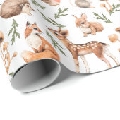 Woodland Animals Forest Deer Fox Hegg Birthday Cadeaupapier (Rol Hoek)