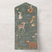 Woodland Animals Forest Friends Baby shower Boeken All In One Uitnodiging (Binnen)