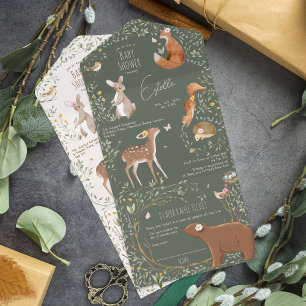 Woodland Animals Forest Friends Baby shower Luier All In One Uitnodiging
