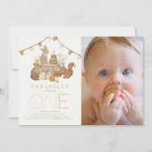 Woodland Animals Forest Party 1e Verjaardag Foto Kaart (Voorkant)